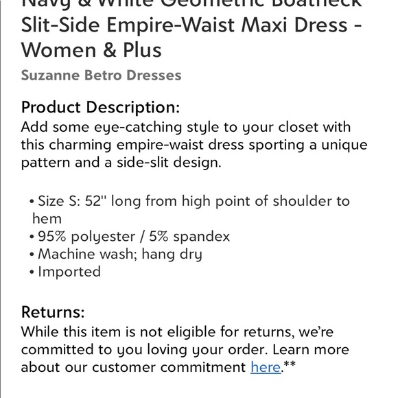 BNWT Navy & White Geometric Boatneck Slit-Side Empire-Waist Maxi Dress 24W 4X - Picture 6 of 7